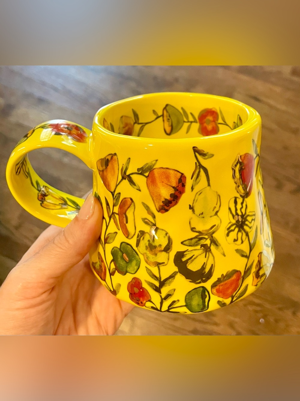 NWT Anthropologie Mud Fairy Blooming Hearts Stoneware 24k Gold Accent Mug Yellow